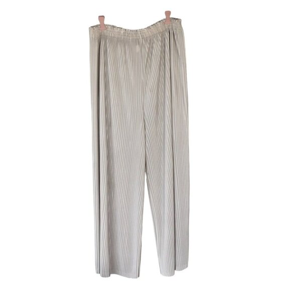 Women's Vintage Champagne Accordion Pleated  High Waist Wide Leg Crop Pants M/L - Picture 1 of 4